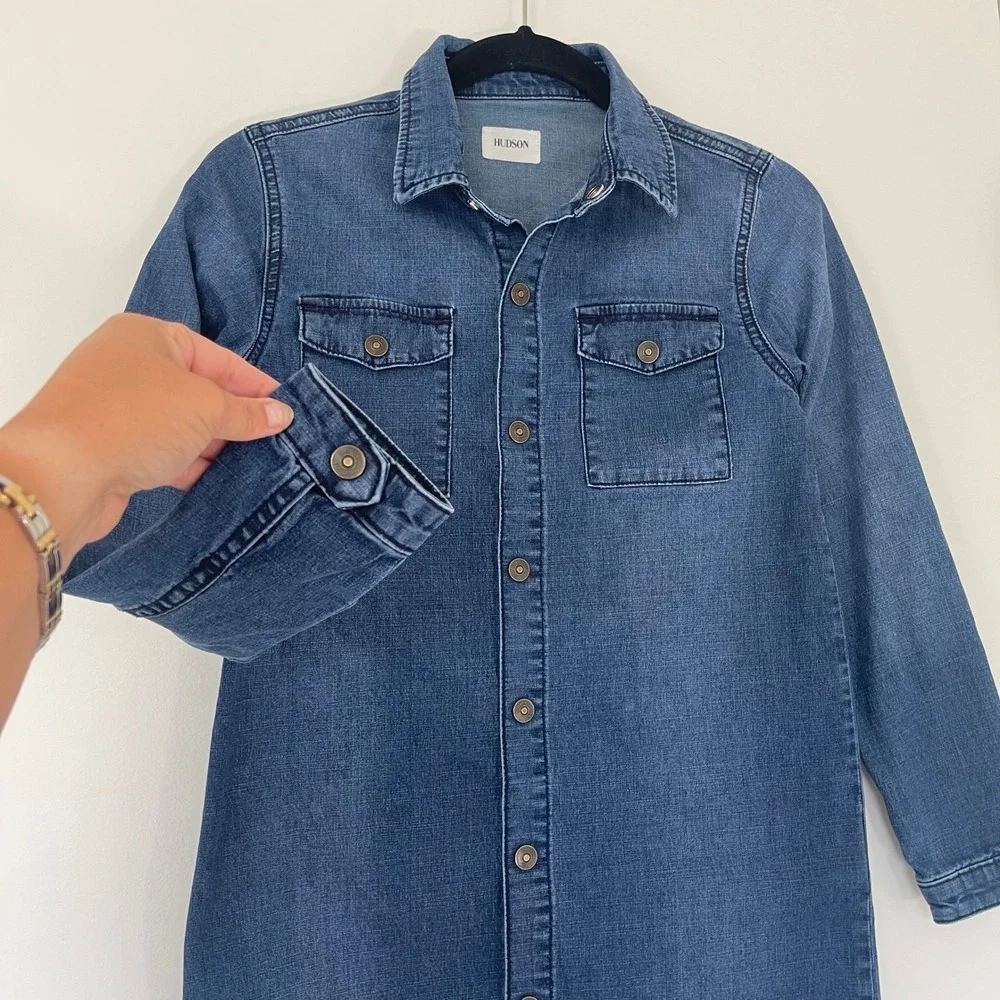 Hudson Long Sleeve Denim Girls' Button Snap Dress Girls‎ Size XL Dark Wash